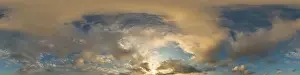 Sky Replacement Prints: Dark blue sunset sky panorama with golden Cumulus clouds