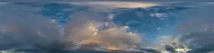 Sky Replacement Prints: Dark blue sunset sky panorama with golden Cumulus clouds