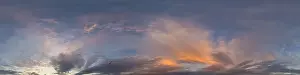Dark blue sunset sky panorama with pink Cumulus clouds