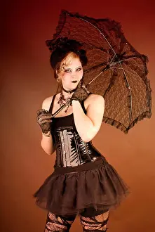 Glance Prints: Dark-haired woman with parasol, Gothic