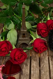 Valentines Day Prints: dark red roses on table