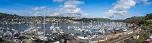 River Dart Prints: Darthaven Marina and Kingswear Railway Line over River Dart, Devon, England, Europe