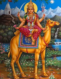 Gujarat Prints: Dasama Poster Goddess Dasha Ma with Camel - popular Gujarat Goddess