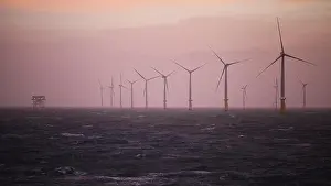 Turbine Prints: Dawn on the Gwynt y Mor Offshore Wind Farm off the coast of North Wales during the construction phase of spring 2014