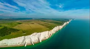 Eastbourne Prints: A daytime aerial drone view of the Seven Sisters cliffs on the East Sussex coast, UK