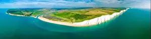 Eastbourne Prints: A daytime aerial drone view of the Seven Sisters cliffs on the East Sussex coast, UK