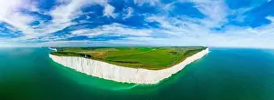 Eastbourne Prints: A daytime aerial drone view of the Seven Sisters cliffs on the East Sussex coast, UK