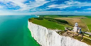Eastbourne Prints: A daytime aerial drone view of the Seven Sisters cliffs on the East Sussex coast, UK