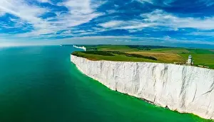 Eastbourne Prints: A daytime aerial drone view of the Seven Sisters cliffs on the East Sussex coast, UK