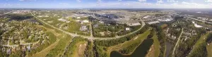 Stadium Arena Prints: Daytona Beach International Speedway and city landscape aerial view