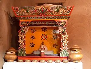 DDR78489 A Buddhist temple in a house Contemporary Sikkim India