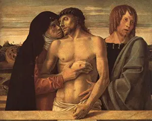 Religious Painting Prints: Dead Christ Supported by Madonna and St. John 1460 by Giovanni Bellini