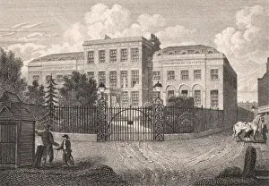 Dumb Prints: The Deaf and Dumb asylum, Kent Road, London. Antique engraved print 1817