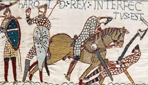 The death of King Harold at the Battle of Hastings, a scene from the Bayeux Tapestry