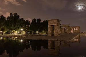 Lamppost Prints: Debod temple in Madrid night, Spain, Europe