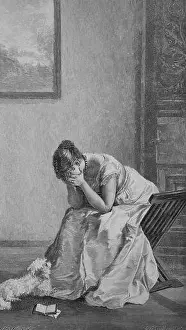 Sorrow Prints: deep sorrow, great suffering, woman and her little dog at home