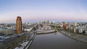 Reflex Prints: defaultAerial panoramic picture of Frankfurt skyline with river Main with colorful sky during sunrise in winter