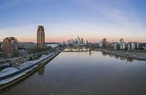 Reflex Prints: defaultAerial panoramic picture of Frankfurt skyline with river Main with colorful sky during sunrise in winter