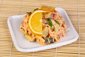 Squid Prints: Delicious Kani Sarada salad with vegetables and seafood