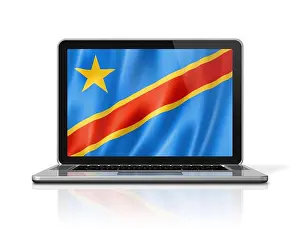 Democratic Republic Of The Congo Prints: Democratic Republic of the Congo flag on laptop screen isolated on white