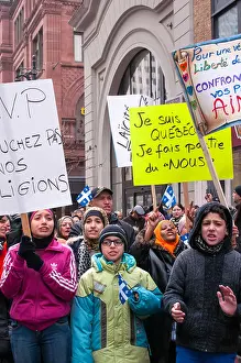Activism Prints: Demonstration against the new proposed charter of values In Montreal Canada - The chart bans religious signs in public