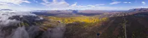 Range River Prints: Denali and Alaska Range mountains aerial view over the cloud in fall