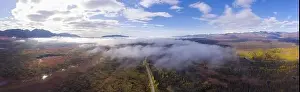 Landscape Park Prints: Denali and Alaska Range mountains and Alaska Route 3 aka George Parks Highway aerial view in fall