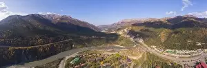 Range River Prints: Denali National Park, Nenana River and Alaska Route 3 aka George Parks Highway aerial view in fall