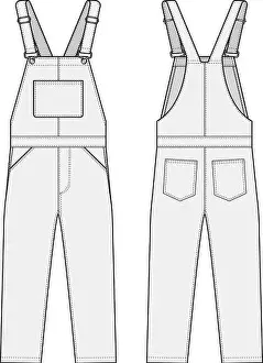 Denim overall jumpsuit vector template illustration