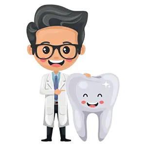 Dentistry Prints: Dentist doctor cartoon with happy healthy tooth