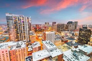 Images Dated 12th March 2019: Denver, Colorado, USA downtown cityscape rooftop view at dusk