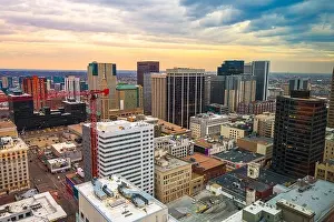 Denver, Colorado, USA downtown cityscape rooftop view at dusk