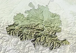 Physical Geography Prints: Departement of Ariege, France, Relief Map
