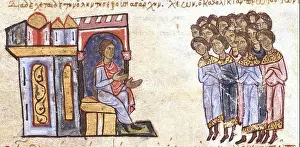 Wise Prints: A depiction from the Madrid Skylitzes manuscript illustrating Byzantine Emperor Leo VI the Wise (886â€“912)