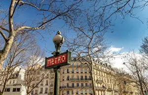Masts Prints: Dervaux, Art Déco Paris Metro sign at Maubert - Mutualité Metro station on Boulevard Saint-Germain