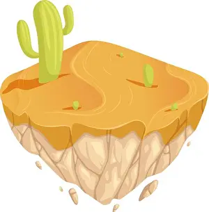 Desert location. Isometric island with sand and cacti. Green cactus grow in sands vector game design element