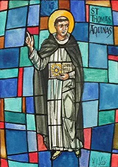 Father Prints: Design for a stained-glass window depicting Aquinas
