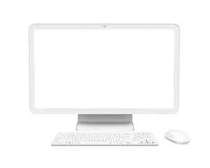 Keyboard Computer Prints: Desktop Computer with a Blank White Screen Monitor, Keyboard and Mouse Isolated