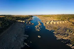 Architecture View Prints: Destroyed abandoned Ajuda bridge drone aerial view