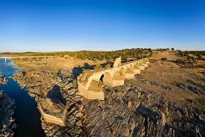 Architecture View Prints: Destroyed abandoned Ajuda bridge drone aerial view