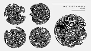Drawing Hand Prints: Detailed circle marble design template. Rounded ink marble vector collection