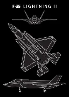 Stealth Prints: Detailed line drawing of an F-35 Lightning II fighter jet