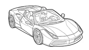 Detailed vector draw of a flat sport car with black stroke option for custom able color for kids drawing book