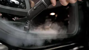 Cleaner Prints: Detailing the car. Cleaning the car interior with steam