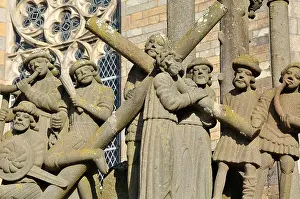 Finistere Prints: details of wayside cross Plougastel Finistere Brittany France