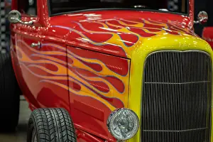 Drive Prints: DETROIT, MI/USA - March 4, 2022: Close-up of custom paint flames, at the Detroit Autorama