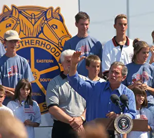 Picnic Prints: Detroit Michigan President George W Bush speaks at a Teamsters Union picnic in Detroit on Labor Day