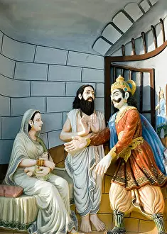 Mandir Prints: Devaki and vasudeva in jail painting on wall mathura uttar pradesh india asia