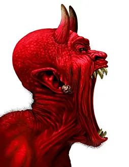 Hell Prints: Devil scream character as a red demon or monster sreaming with fangs