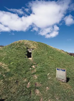 Historic Scotland Prints: dh Burial cairn CUWEEN HILL ORKNEY ISLES Mound hill Historic Scotland signs prehistoric grave britain